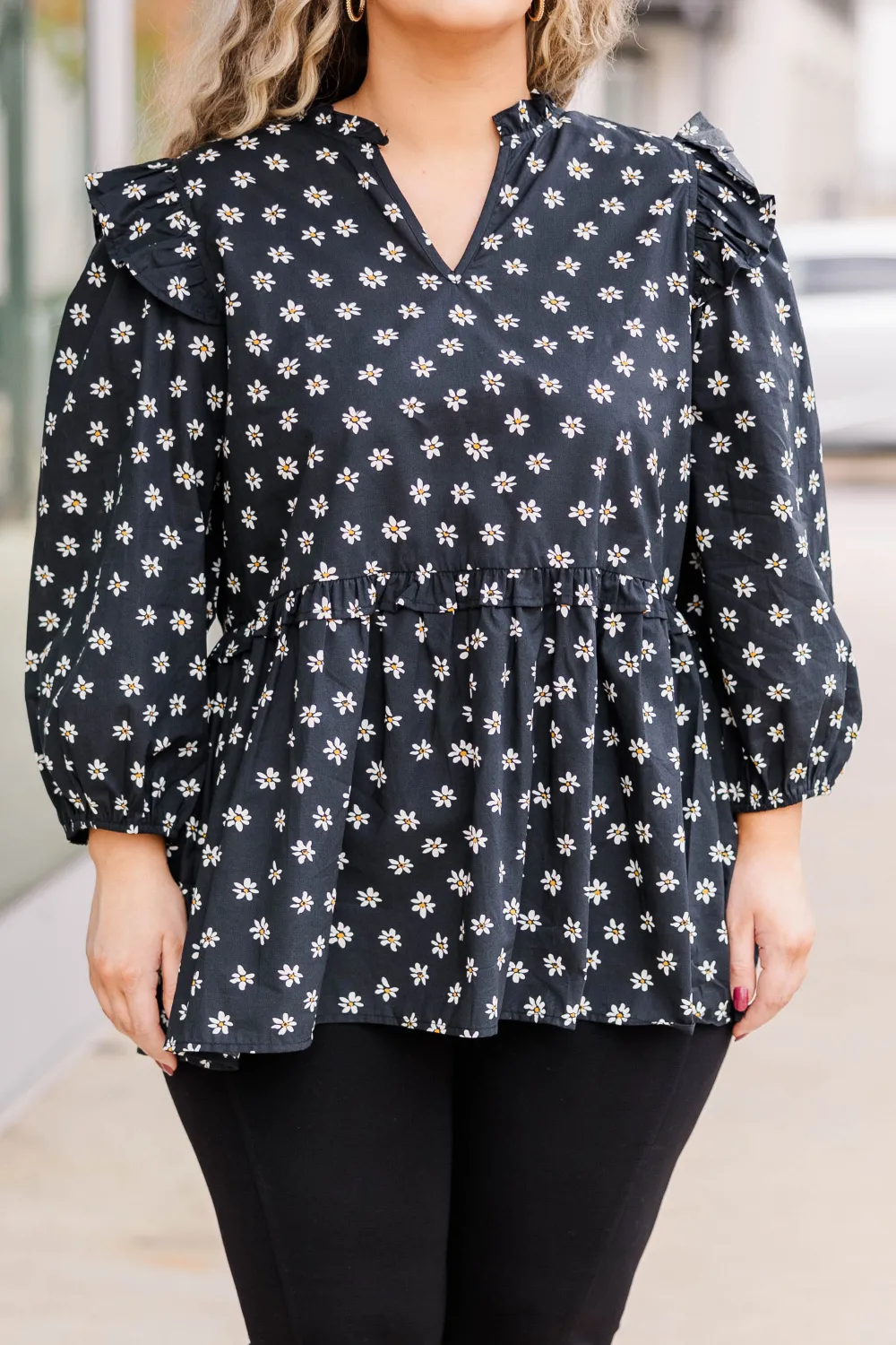 Flowers Whisper Top, Black