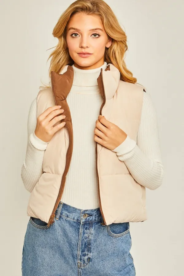 Reversible Puffer Vest - Brown