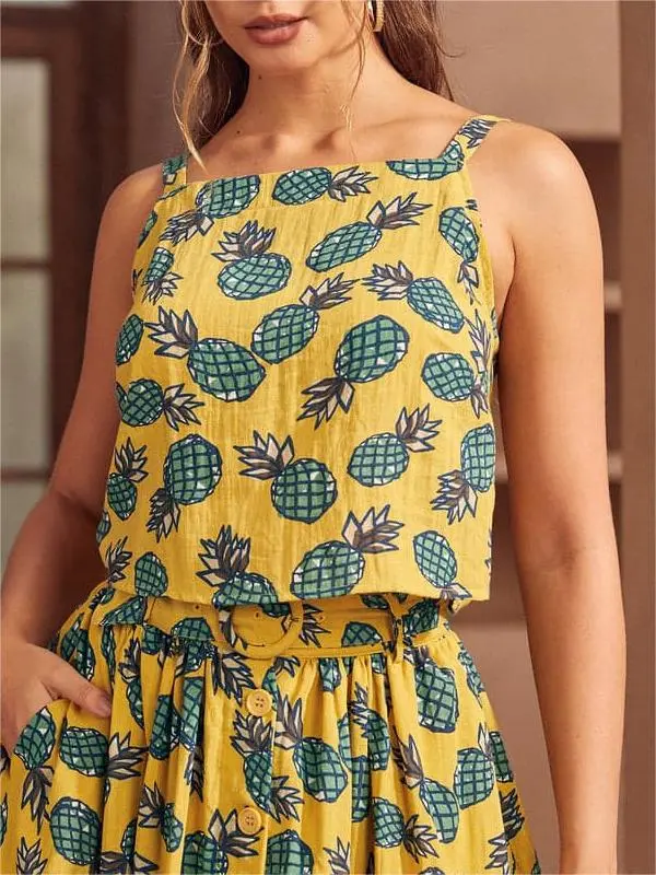 Pineapple Printed Sleeveless Tops Shirts