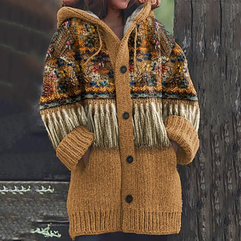 Women's Western Tribal Tassels Cozy Hooded Cardigan