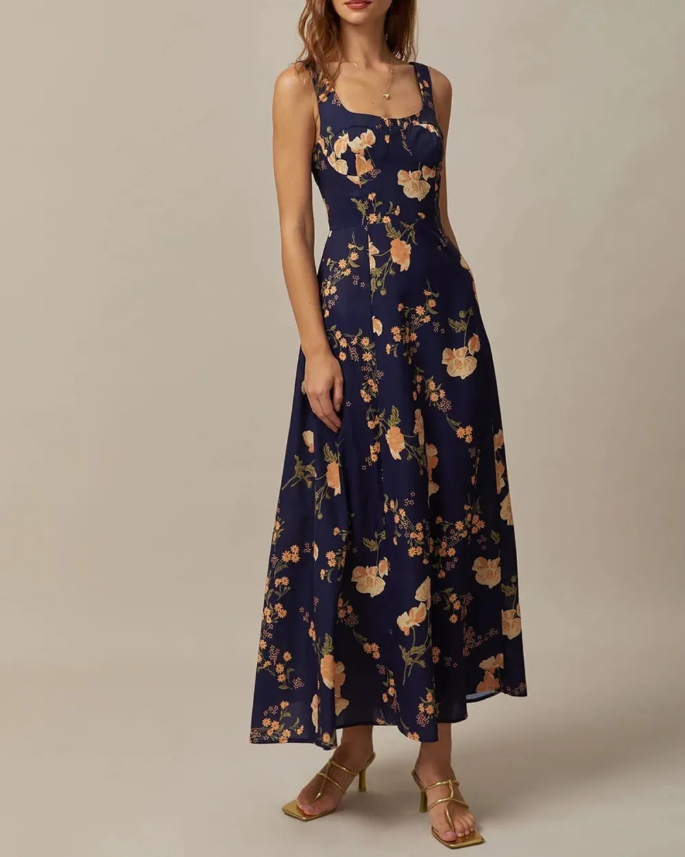 Navy blue long floral dress