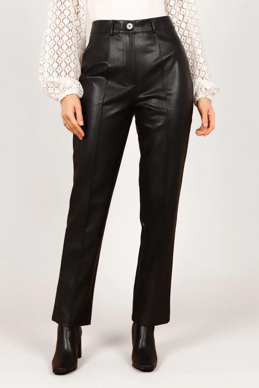 SANDY FAUX LEATHER PANTS - CHOCOLATE BROWN