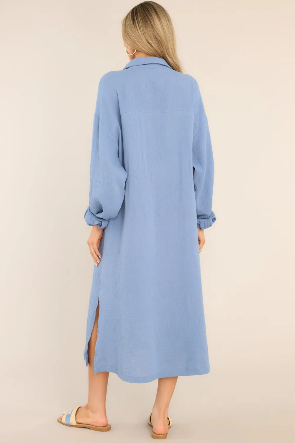 SOMEWHERE UP ABOVE BLISSFUL BLUE 100% COTTON MIDI DRESS