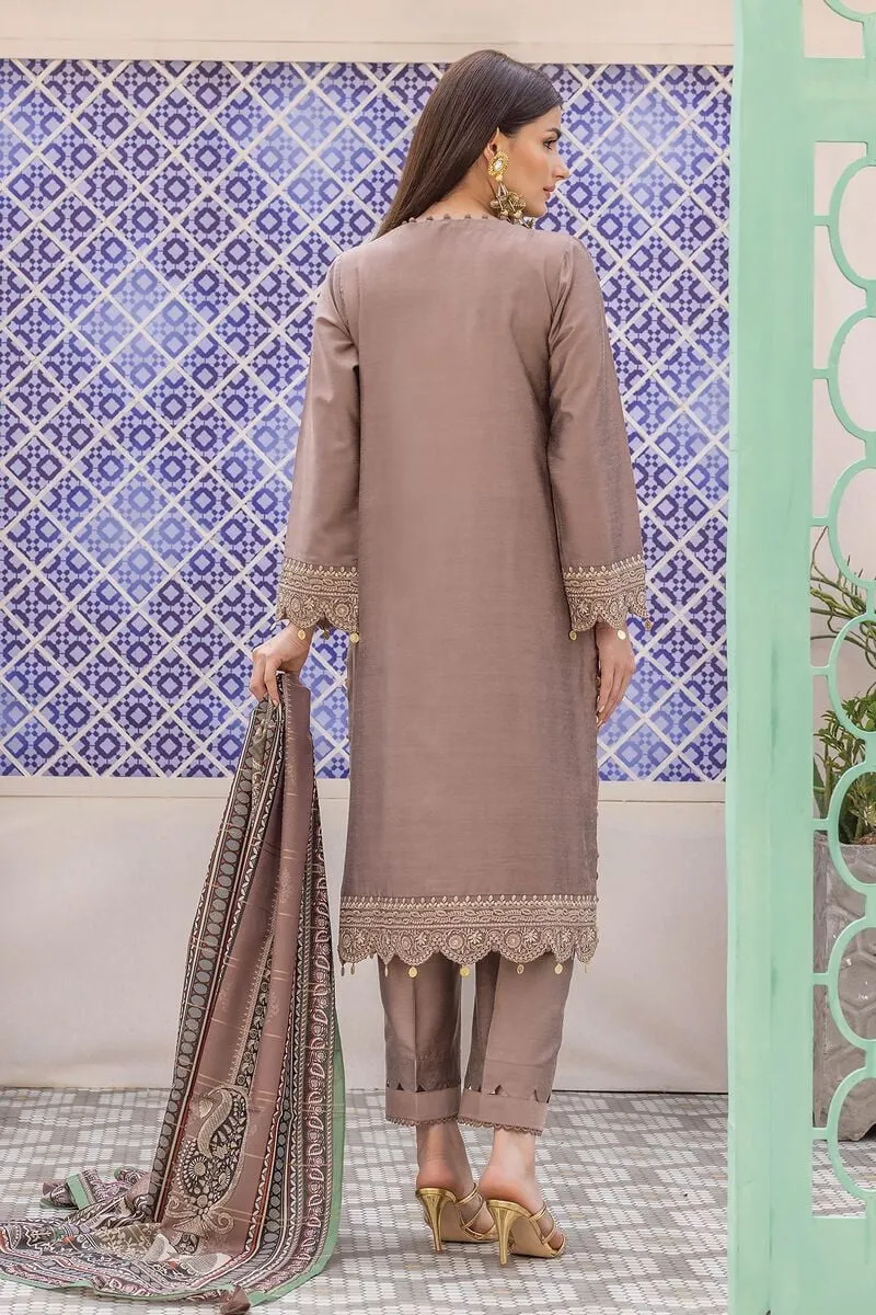 3 Piece Kurta Embroidered | Dupatta& Bottom & Tops | Color Gray Purple