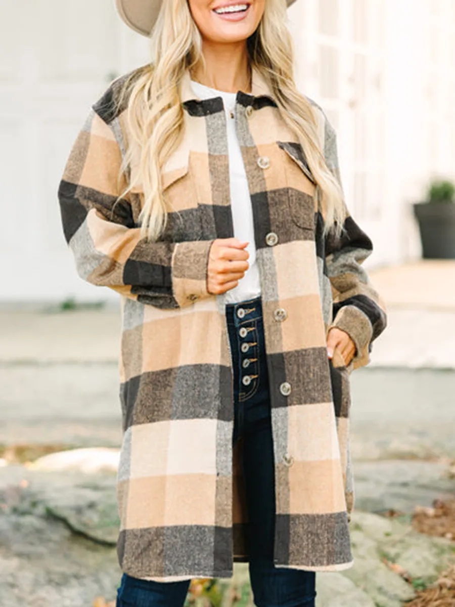 Camel Brown Plaid Shacket