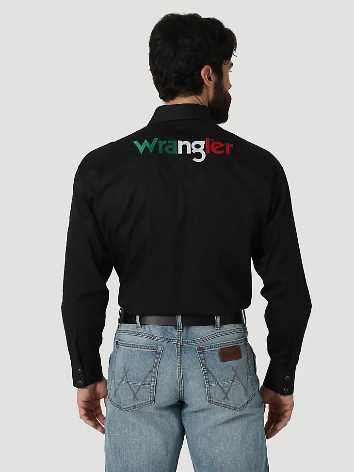 WRANGLER® LOGO MEXICO LONG SLEEVE WESTERN SNAP SHIRT IN PRINTED WHITE