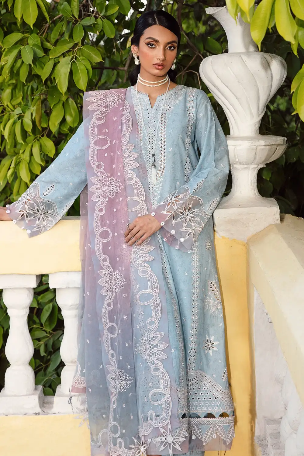 Powder Blue Embroidered Lawn