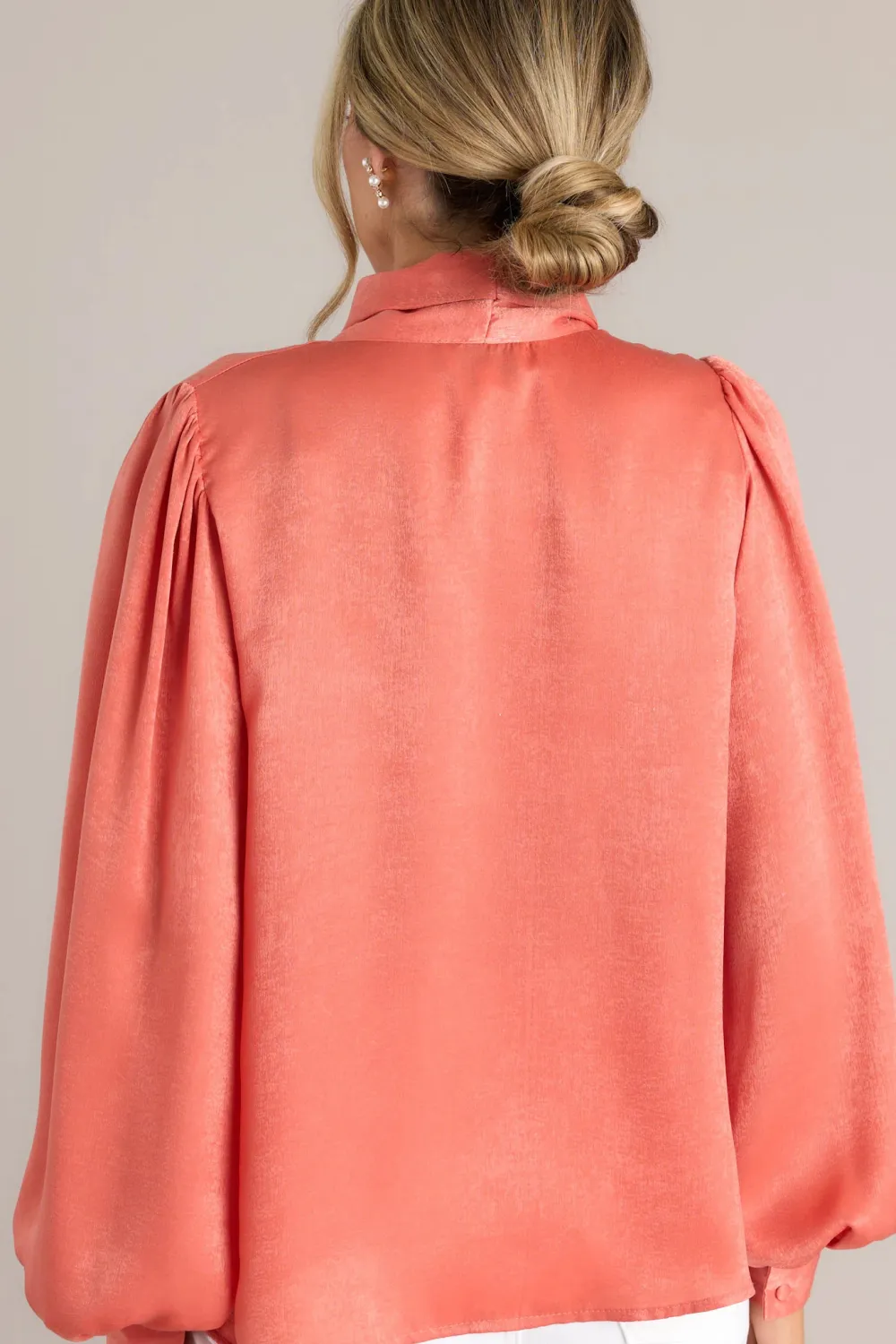 I'M IN CHARGE PINK CORAL TIE NECK TOP