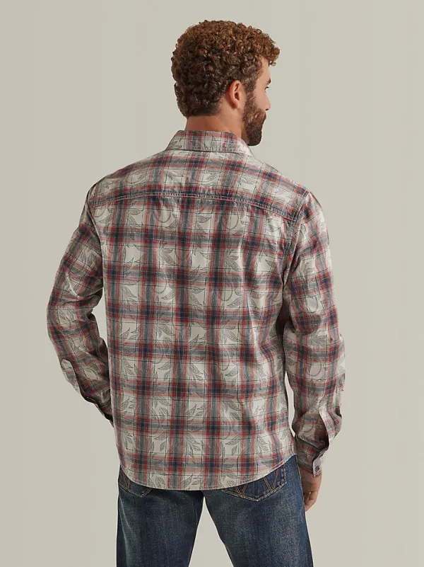 MEN'S WRANGLER RETRO® LONG SLEEVE BUTTON-DOWN PLAID SHIRT IN BEIGE