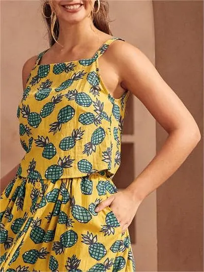 Pineapple Printed Sleeveless Tops Shirts