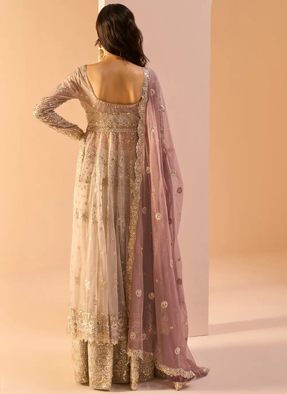 Grey Embroidered Anarkali Style Sharara